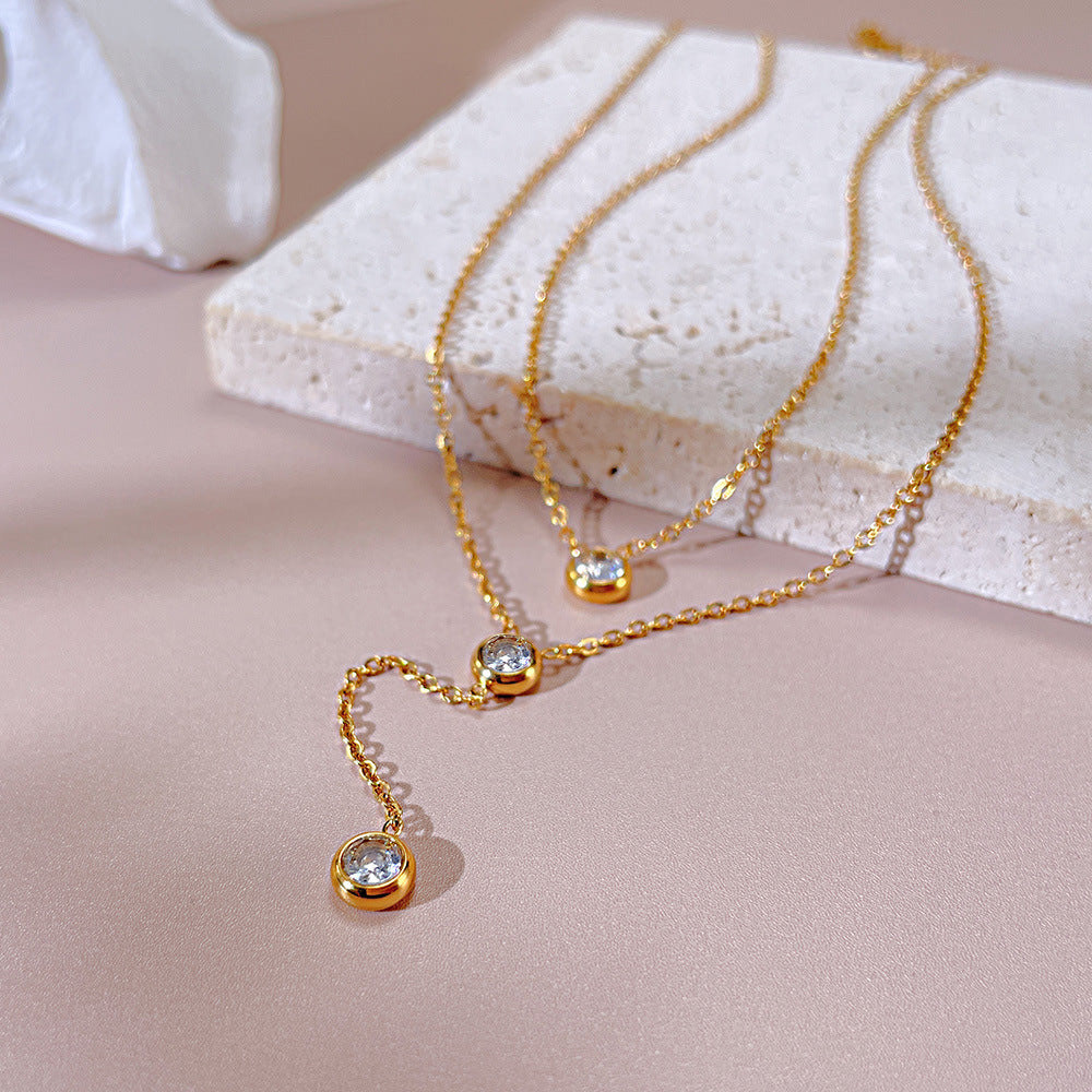 Collier Double Rang Doré – Zirconium Étincelant en acier inoxydable