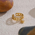 Bague chaîne en acier inoxydable doré avec charm en forme de cœur