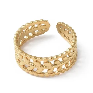 Bague dorée ajustable avec motif découpé en forme de feuilles