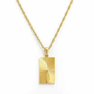 Collier Rayon d'Or avec pendentif rectangulaire au motif soleil