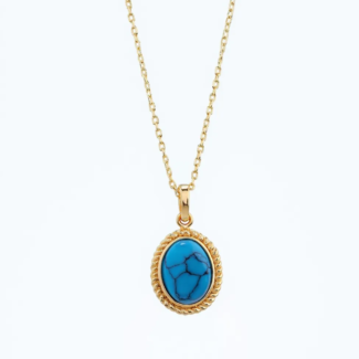 Collier Turquoise Royale avec pendentif ovale en pierre turquoise et cadre doré